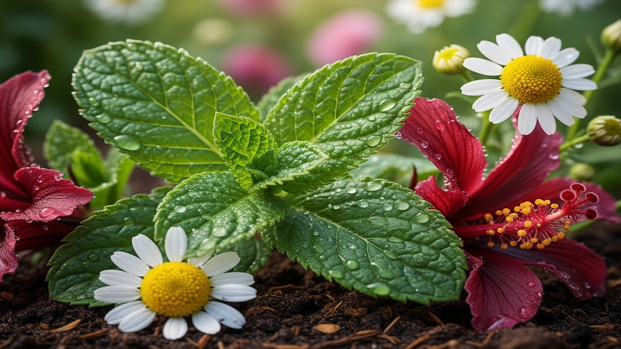 Vast green herb fields under the sun